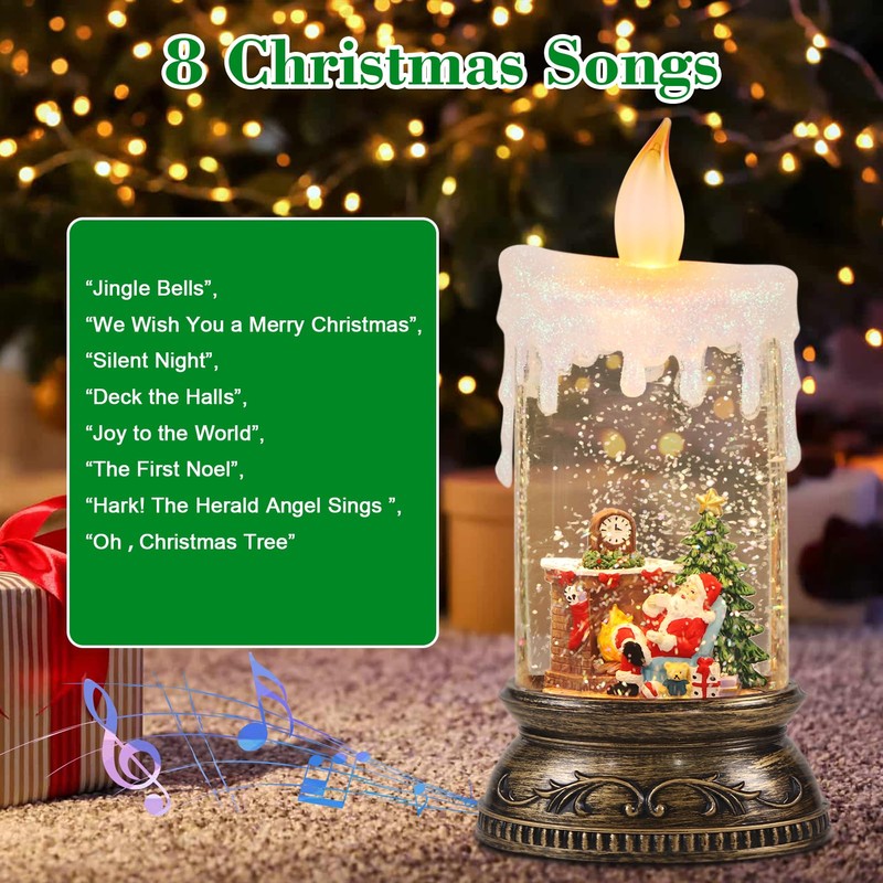 Wondise Rechargeable Musical Santa Snow Globe Lantern with 6H Timer,