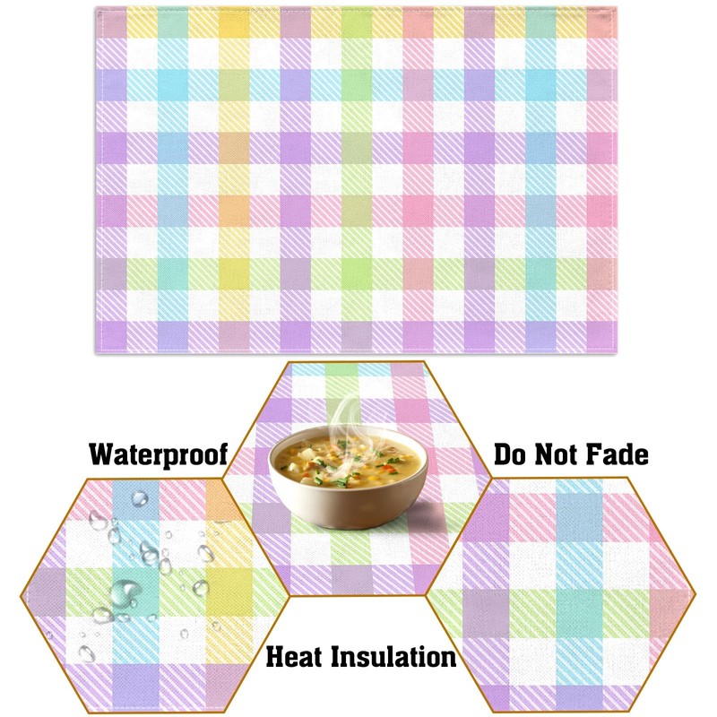 Nepnuser Linen Easter Buffalo Check Plaid Placemats Set of 4