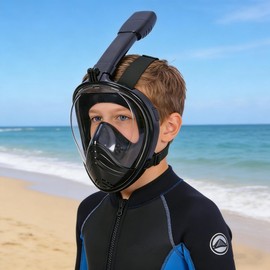 Snorkel Mask for Kids,Full Face Diving Mask Anti-Fog, Anti-Leak 180°view Design, Snorkeling Mask Set for Kids Girls Boys- Sports Camera Compatible(Black XS)