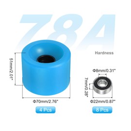 PATIKIL 70mm Skateboard Wheels 1 Set 78A Hardness Street Wheels PU Cruiser Wheels with 608RS Bearings for Skateboards Replacement, Blue