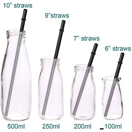 Dakoufish 7 Inch Clear Reusable Plastic Replacement Drinking Straws for Short Mini Mason Jar,Tumblers, Set of 12 Pcs Straws with Cleaning Brush (7inch,Black)