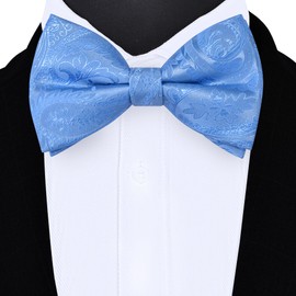 GUSLESON Mens Paisley Pre-Tied Bow Tie Handkerchief Jacquard Woven Adjustable Bowties Pocket Square Cufflinks Set, Baby Blue, general