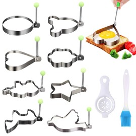 Egg Rings for Frying, 8 PCS Stainless Steel Egg Rings with Folding Handle, Non Stick Fried Egg Rings for Household Kitchen Cooking Egg Frying Breakfast Mini Burger Silver