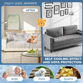 OTOB Cooling Couch Covers for 3 Cushion Couch Sofa Pet Friendly Washable, Ice Silk Fabric Non Slip Sofa Protector Pet Mat, Breathable 3D Structure Dog Sofa Covers, 1 Piece (Serene Gray, 35.4"x82.7")
