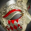 ILOVEMASKS Phantom Red Diamond Plaid with Silver Lining Venetian Masquerade