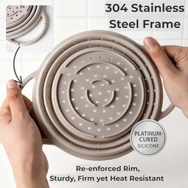 Colador plegable de 5 cuartos de galón, colador plegable de silicona sin BPA con asas reforzadas, escurridor de cocina moderno que ahorra espacio para
