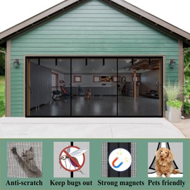 Magnetic Garage Door Screen 18x12ft for 2 3 Car, Fiberglass Screen Mesh Curtain Doors, Heavy Duty Weighted Bottom, Easy Assembly &Pass, Hands Free for Garage Carport Patio Porch RV (Black, 18x12ft)