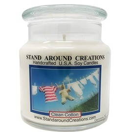 Premium 100% Soy Apothecary Candle - 16 oz.- Clean Cotton: Fresh linens Dried on a Fresh Breezy Day. The Base is a Soft Violet, Lavender and Musk.