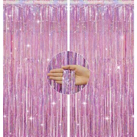 G2PLUS Glitter Tinsel Curtains Pink, Metallic Tinsel Curtains, Pack of 2 Glitter Tinsel Curtains for Party, Tinsel Decorative Curtains for Birthday, Theme Party, Christmas Decoration