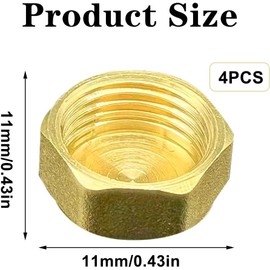 1/2 Inch Brass Cap Female Thread, Pack of 4 Brass Cap Hexagon, DN15 Pipe Cap with Hexagon, Blanking Plug, with 4 Seals, Pipe Cap End Cap Thread Fitting, for Water Pipe