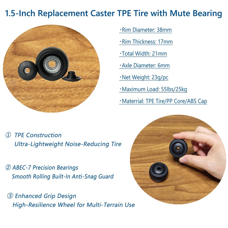 Luggage Suitcase Wheels Replacement Kit, 4 Pieces 1.5 inch/38mm TPE