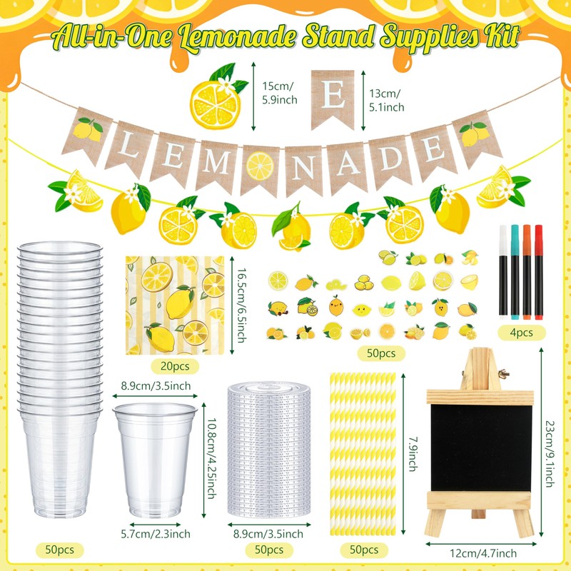 TREWAVE 233 Pcs Lemonade Stand Supplies Kit-50 Lemonade Cups with