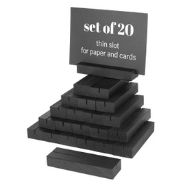 20 Pack Black Wood Place Card Holder - Events Party Tabletop Sign Holder - Table Place Cards - Table Sign Stand - Stands for Name Cards for Wedding, Party, Birthday. (Thin Slot! 20pcs Black Wood)