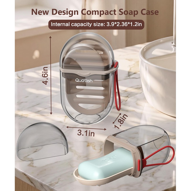 Quatish Leakproof Travel Soap Case with Lid, Shatterproof Bar Soap