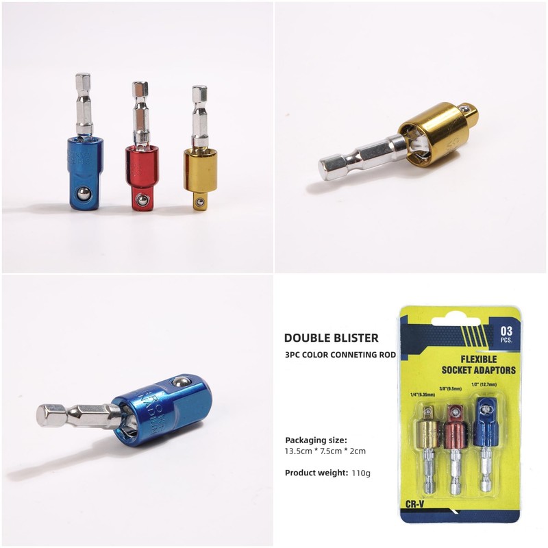 NestNook 3-Piece 360° Rotatable Socket Adapter Set, Impact Driver Conversion