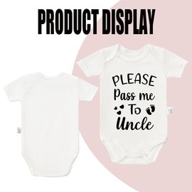 N FAOMIN Please Pass Me To Uncle Bodysuit, Cute Baby Boy Girl Clothes Infant Short Sleeve Jumpsuit Outfits 0-24month (White, 0-3 Months)