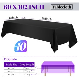 10 Pack 60 x 102 Inch Tablecloth, Black Tablecloth for 6 Feet Rectangle Tables, Stain and Wrinkle Resistant Washable Fabric Table Cloth for Wedding Party Dining Table Buffet Parties and Camping