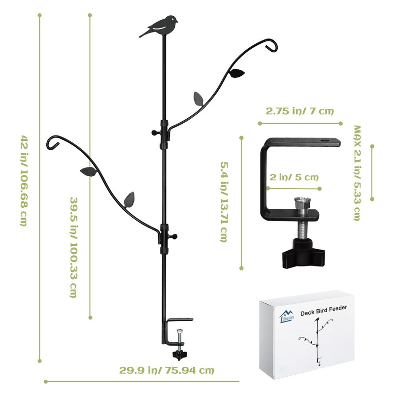 Deck Bird Feeder with Multi-Hooks and Adjustable Branches for Porch