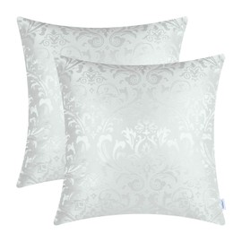 CaliTime Pack of 2 Throw Pillow Covers Cases for Couch Sofa Home Decoration Vintage Damask Floral Shining & Dull Contrast 18 X 18 Inches White