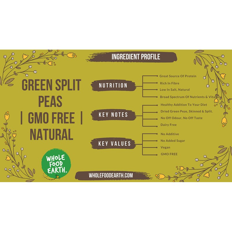 Wholefood Earth Green Split Peas 500 g | GMO Free