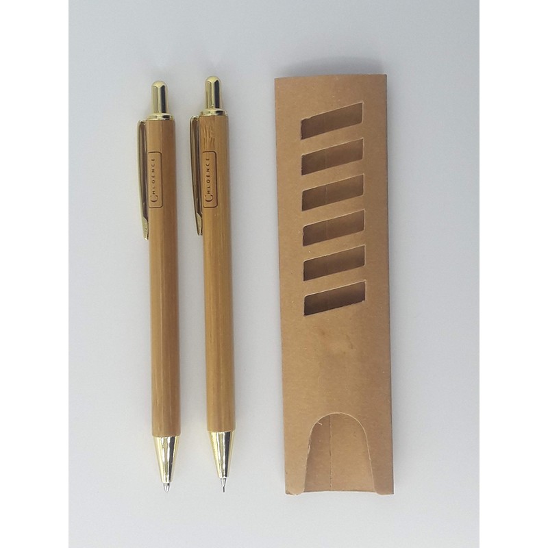 CHLOENCE Environmentally friendly bamboo pen + mechanical pencil in case