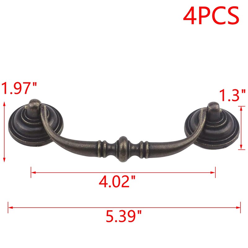 MY MIRONEY 4-Pack Drop Swing Cabinet Handles Antique Bronze Hanging