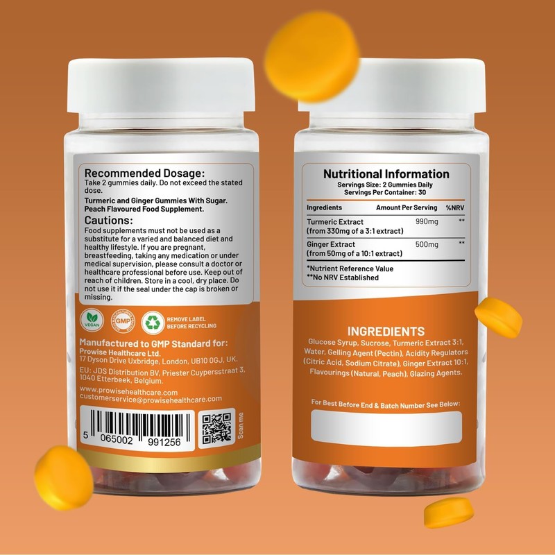 PH PROWISE Healthcare Turmeric and Ginger Gummies | 60 Vegan