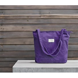 Florence Happy @ England Cambridge ElChic-Thicken Corduroy Tote Bag with zipper-Stylish, Durable, and Waterproof! (Dark Lavender, L)