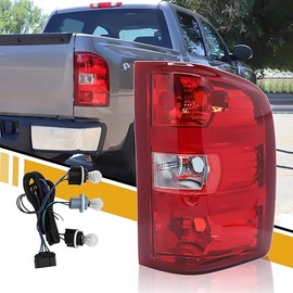 Tail Light Assembly Compatible with Chevy Silverado 07-13 1500 | 07-14 2500 HD 3500 HD, OE-Style Replaces 25958483 GM2801207, w/Bulbs and Harness, Right Passenger Side, Red Border