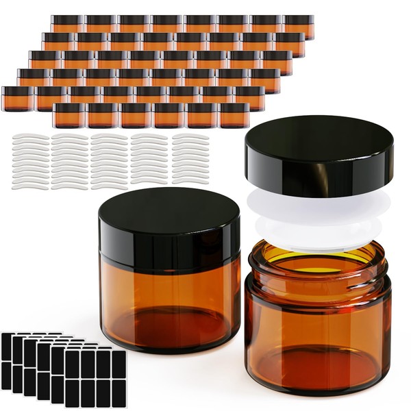 48Pack 1 oz, Small Amber Glass Cosmetic Candle Jars with