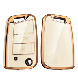 Juttzzei Car Key Cover VW for VW Golf 7 Ateca Arona MK6 MK7 Polo Jetta Fabia Tiguan Touran Toledo Skoda Seat Leon Ibiza Octavia Key Cover TPU VW Polo Key Cover - 3 Buttons (White)