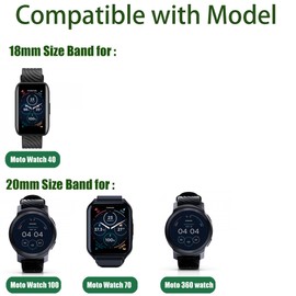 Compatible for Moto Smartwatch Band, Blueshaweu 18mm,20mm Slim Vintage Leather Strap Replacement for Women, Man, Wristband Accessories Compatible for Moto 40,70,100,360 3rd Gen 2020 (20mm size, Black)