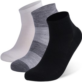 RZTT 90% Merino Wool Socks for Men and Women Athletic Ankle Socks with Arch Support Breathable Ultra Soft 3 Packs for All day Comfort,Medium,Black,White,Gray