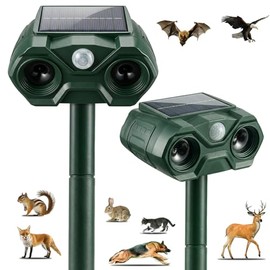 2026 Solar Animal Repellent Outdoor,USB Rechargeable Deer Repellent Devices &Cat Repellent Coyote Skunk Raccoon Fox Deterrents Animal Repeller with Motion Sensor for Yard Garden