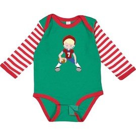 inktastic Rugby, Football, Cute Boy, Blond Hair Long Sleeve Creeper Newborn Green and Red 45fe9