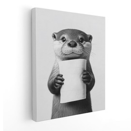 APJYM Funny Sea Otter Bathroom Wall Art, Vintage Black and White Otter Animal Holding Tissue Wall Art Decor for Bathroom Washroom Toilet, 11x14 Inches Framed