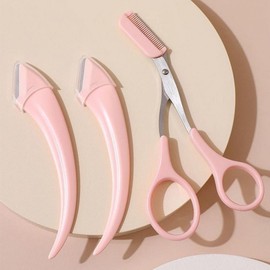 Eyebrow Grooming Set: Scissors + Razor 2Pcs PP-10218 Pink 15ea
