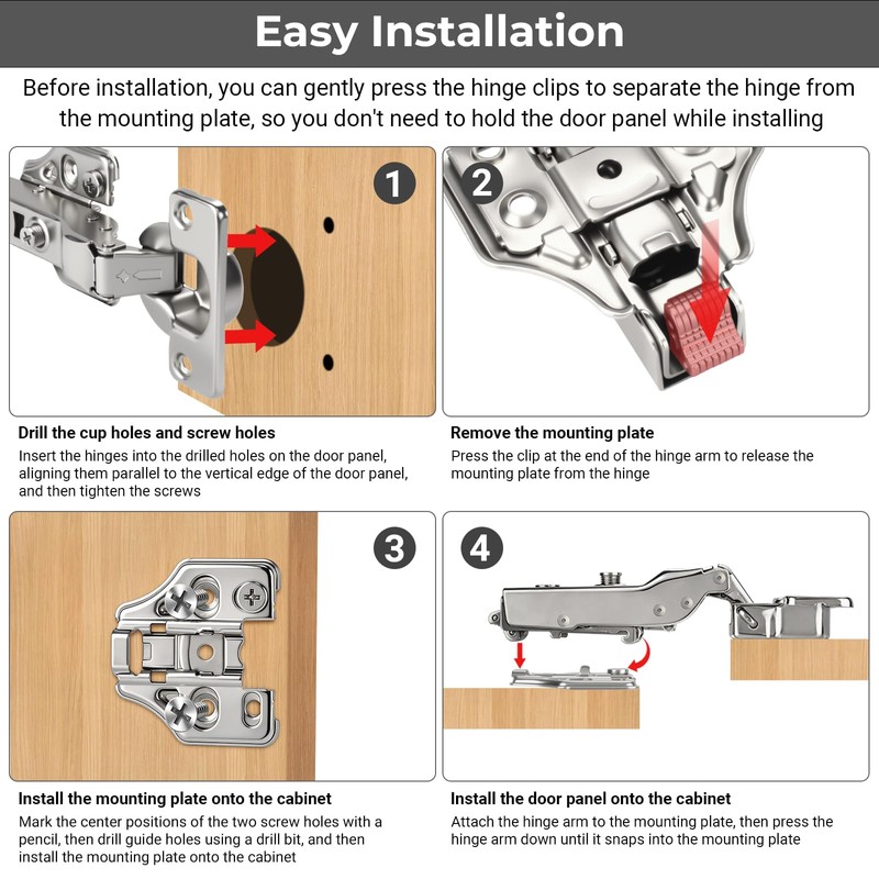 VIPMOON 4Pack Inset Soft Close Cabinet Hinges-35mm Concealed Hydraulic Slow