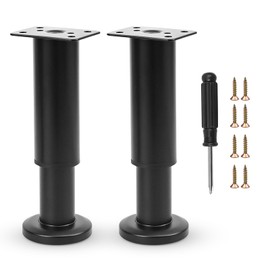 Furniture Adjustable Legs, Metal Bed Support Leg Central Slat Frame Couch Replacement Support Leg Part Heavy Duty Furniture Foot with Screwdriver for Cabinet/Dresser/Table/Sofa 12-18cm (Black 2 Pcs)