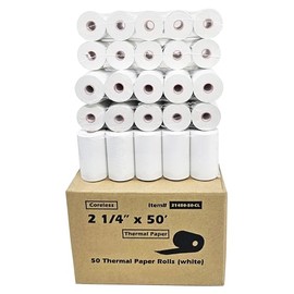 BuyRegisterRolls: 2 1/4 x 50 rollos de papel térmico biodegradable, sin BPA, para terminales de tarjetas de crédito Verifone VX520 e Ingenico ICT220 I