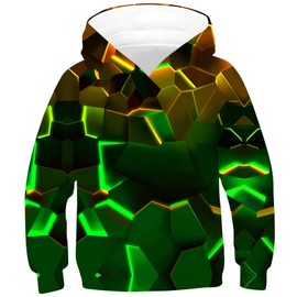 RAISEVERN Boys Girls Hoodies Kids Novelty Glowing Geometry Sweatshirts Pullover Hooded 3D Graphics Lightweight Novetly Hoody 6-16T