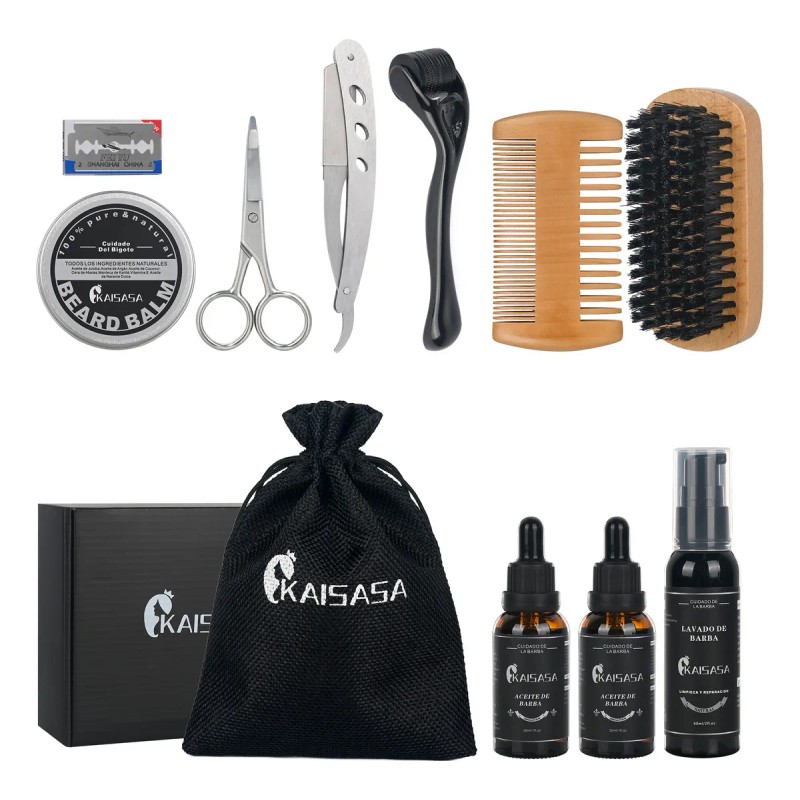 Kit Barba Cuidado Para Hombres Herramientas De Bigote 11pcs