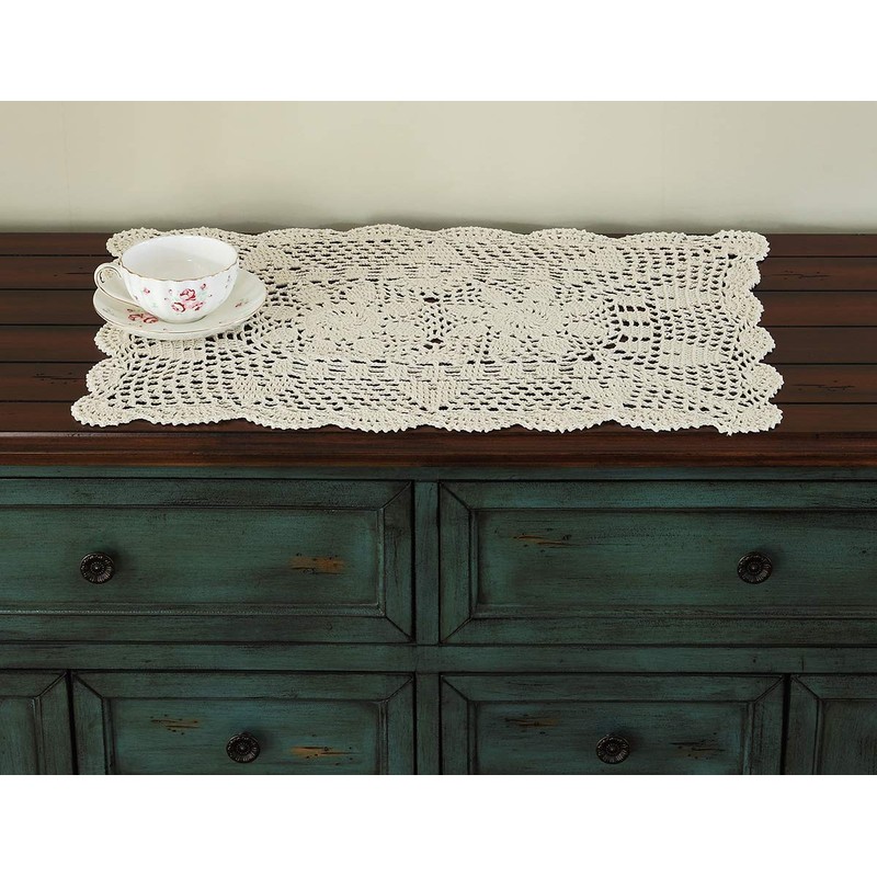 Beige 16x23 Inch Rectangle HANDMADE Cotton Crochet Lace Placemat Doilies