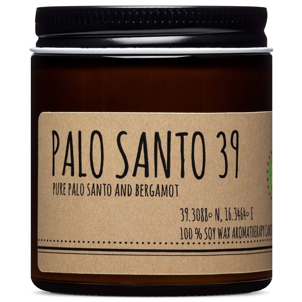 Maison Palo Santo Pure Palo Santo & Bergamot Essential Oils Aromatherapy Natural Soy Wax Candle HANDMADE IN USA - Gift Ready Packaging with BONUS Palo Santo Stick - Genuine Aroma - 4oz