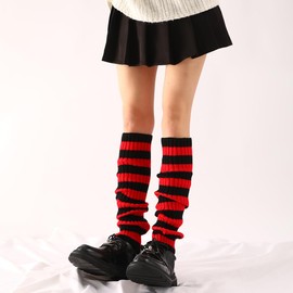BQRKOTM 1 Pair Women's Long Leg Warmers Women Girls Winter Crochet Knitted Leg Warmers Leg Warmers Knee Socks Legwarmers Goth Lolita Accessories - Red and Black Stripes