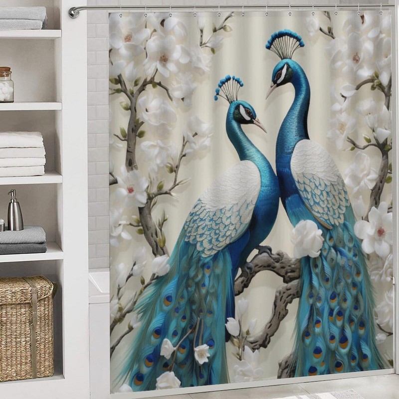 Dunmat 4 Pieces Retro Peacock Shower Curtain Set Beautiful Animal