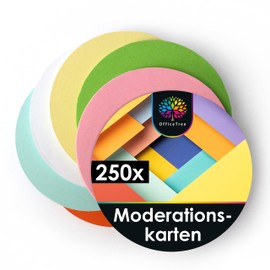 OfficeTree® Presentation Cards, Round, 10 cm Diameter, Pack of 250, 6 Colours, Indispensable for Professional Presentations/Meetings, to Support Teaching/Meetings/Office Work