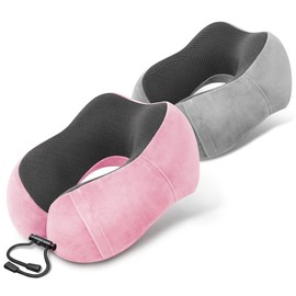 Aouzejum 2 Pack Travel Pillow Airplane Neck Pillow for Trave Essentials for Travelling (Gray Pink)