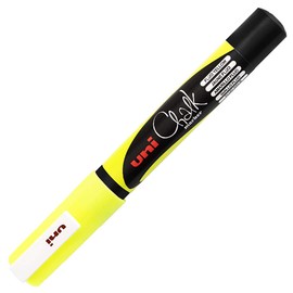 12 x Uni-Ball Wet Erase Liquid Chalk Marker Pens For Glass (Windows & Mirrors), Whiteboards, Signs And Non-Porous Blackboards (0.9-1.3mm Bullet Tip) - FLUORESCENT YELLOW