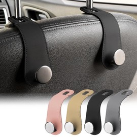 JESTOP Leather Car Seat Storage Hanger, 2 Pack, Stylish Seat Organizer Hooks for Purses, Bags, Coats, Umbrellas, Black